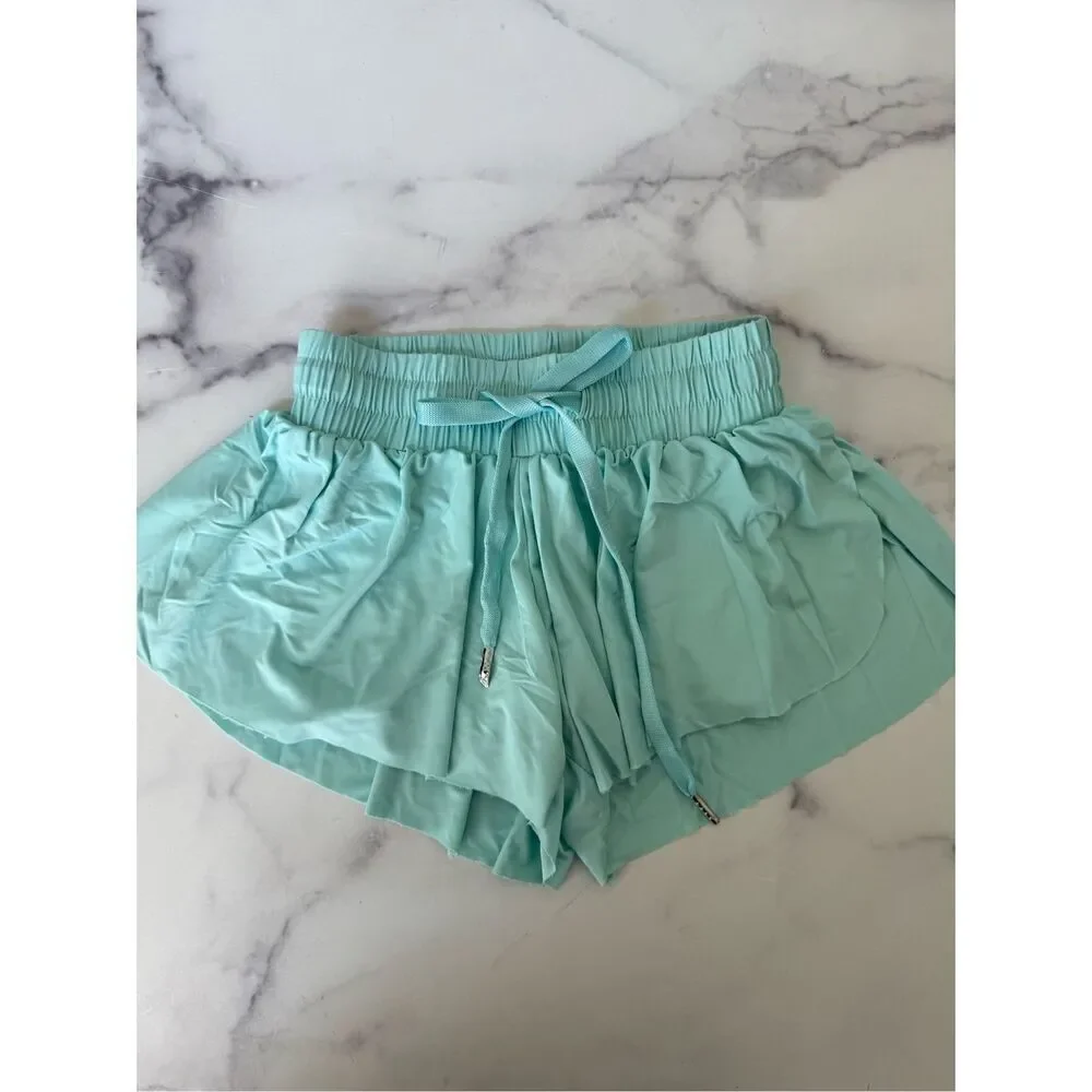 Little girls 3t toddler mint green pull on built in biker shorts flowy summer ac